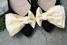 Load image into Gallery viewer, Philippines Pretty Shoes Sala Chaussures Veronica Black suede mules with kitten heels and yellow satin bow